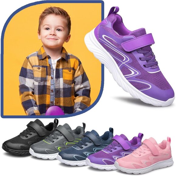 Kids Purple Athletic Running   School Shoes Sneakers for Little Kid/Big Kid - Picture 3 of 6